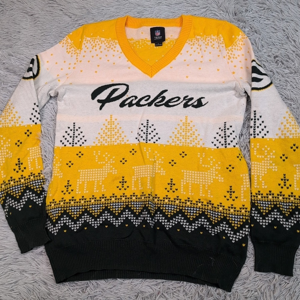 Green Bay Packers Sweater Womens L NFL Football Comfort Christmas Holiday‎
